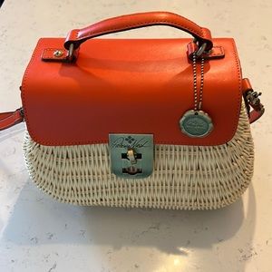 Patricia Nash crossbody woven with leather flap and crossbody strap in orange